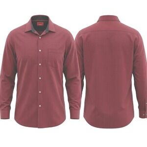 Alfani Mens Shirt M Red Black Micro Check Slim Fit Stretch Button Down 45 Chest